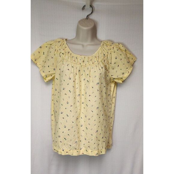 LOFT Garden Floral Yellow Mixed Media Short Sleeve Blouse XS - Picture 3 of 6
